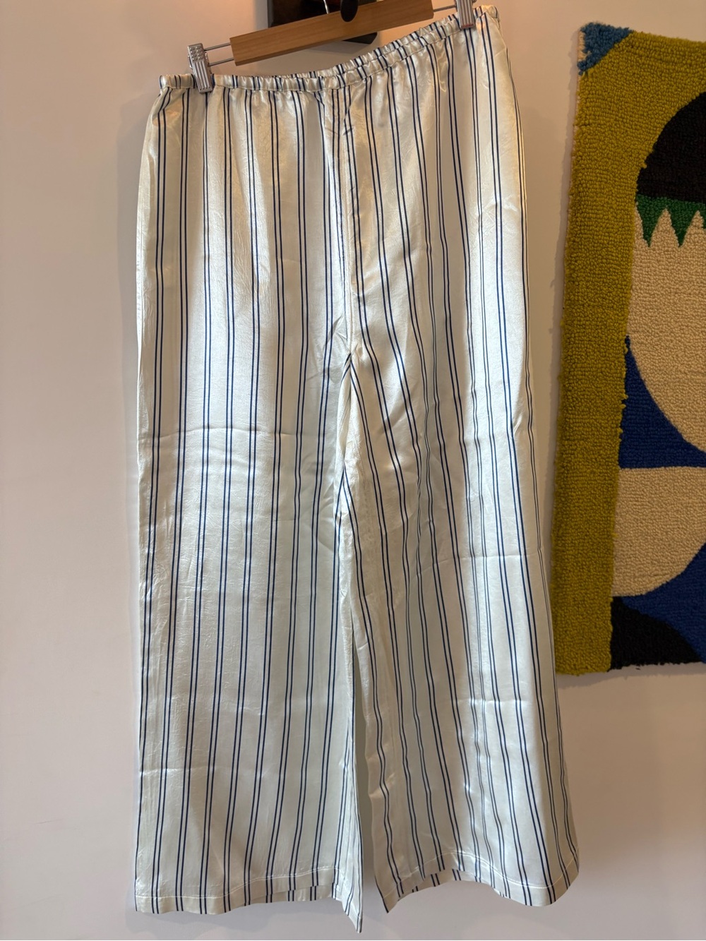 Free People The Tiny Big Sister Women's Ivory Wide-Leg Trousers with Pinstripes